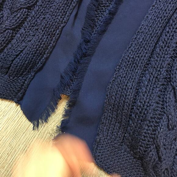 Chico's Blue Open Light long Knit Cardigan with chiffon edge Size 1 - Picture 4 of 7